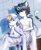 Size: 3341x4096 | Tagged: artist:xiao langao, oc:xiao langao, canid, cat, dog, felid, mammal, anthro, anthro/anthro, boy, boys only, cub, male, males only, slender, teen, teen/cub, twink, young, digital, suggestive, black fur, black hair, blue eyes, blue fur, blue hair, cuddling, duo, fur, green eyes, hair, heterochromia, nude, orange fur, towel, white fur