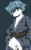 Size: 752x1200 | Tagged: artist:kurokiri, canid, mammal, anthro, boy, male, young, safe, blue hair, briefs, bulge, clothing, fur, glowing, gray fur, hair, kemono, looking at you, robe, simple background, solo, teal eyes, underwear, white fur