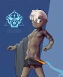 Size: 3407x4119 | Tagged: artist:暂无使用名称, human, mammal, boy, cub, male, slender, solo cub, solo male, twink, young, suggestive, bandaid, blushing, boxer-briefs, bulge, clothing, erection under clothing, looking back, navel, nervous, nipples, pulling underwear, solo, standing, tattoo, tentacles, topless, underwear, undressing